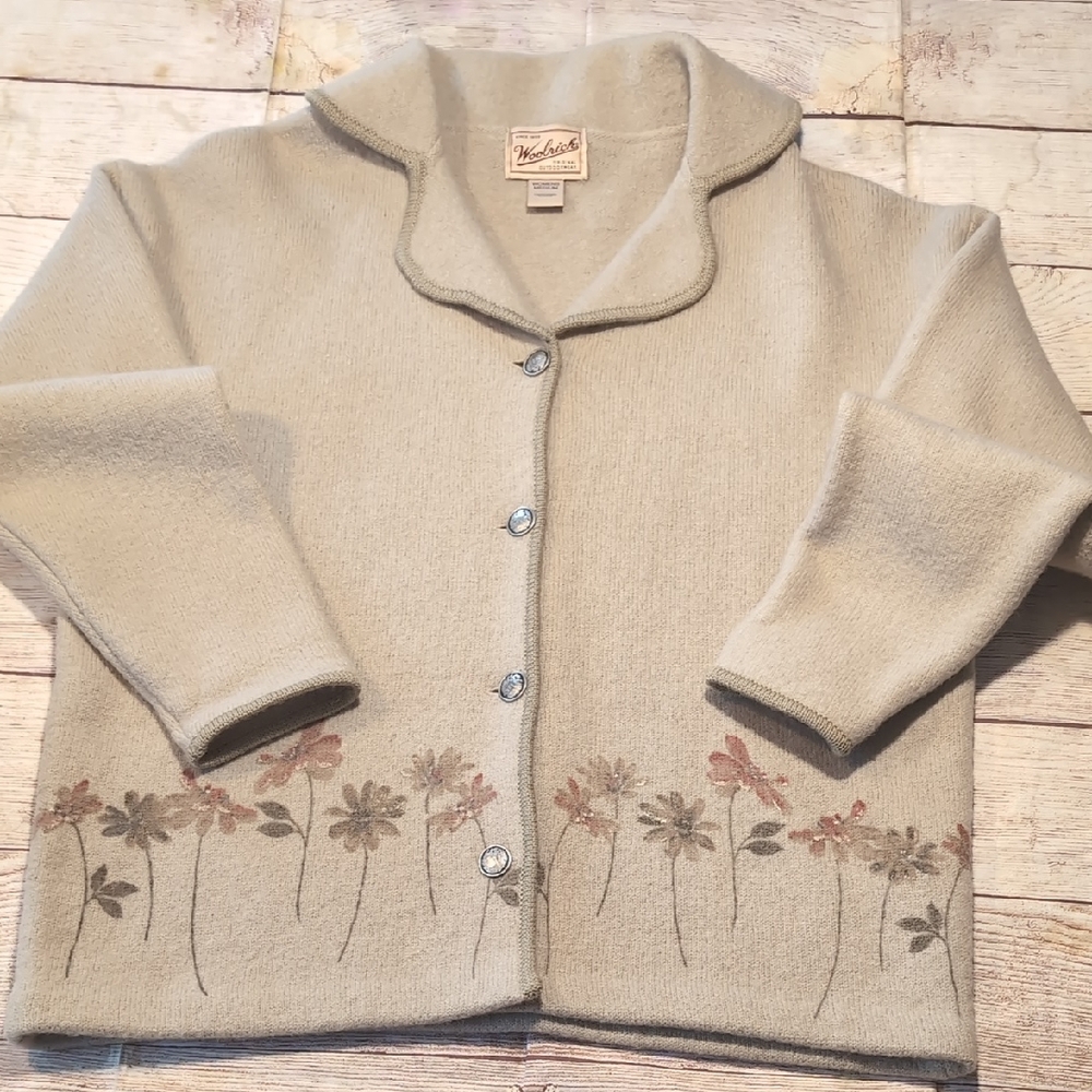 Woolrich Women's Vintage Wool Winter garden Beige Cardigan Coat Size M